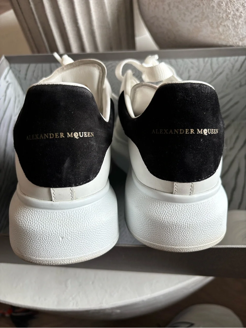 Alexander McQueen White Leather Sneakers with Black Heel Tab - Picture 3 of 11